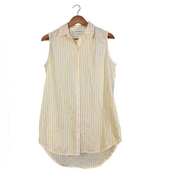 North Style Yellow Striped Sleeveless Cotton Collared Shirt Women’s Size medium - Picture 1 of 4